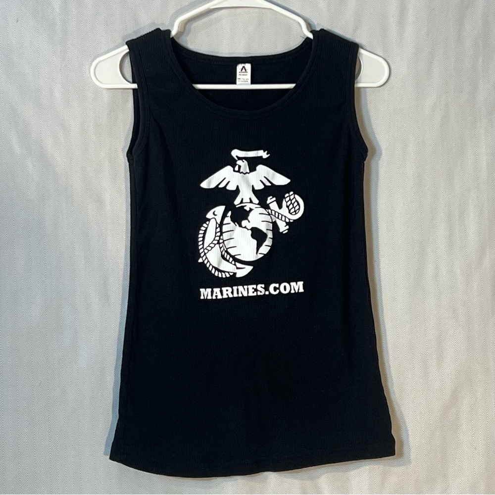 Marines.com Black & White Emblem Tank Top Ribbed Pre Shrunk Cotton Round Neck L👍